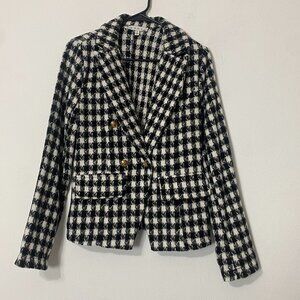 NWOT HYFVE Houndstooth Blazer Gold Hardware Long Sleeves "Very Chanel" B&W Small
